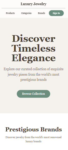 Luxury Jewelry — Elegant jewelry showcase website mobile view