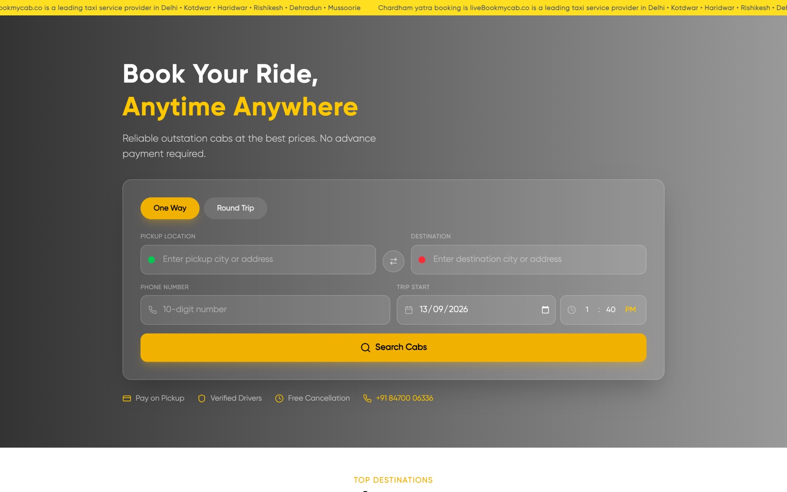 Book My Cab — outstation cab booking web app