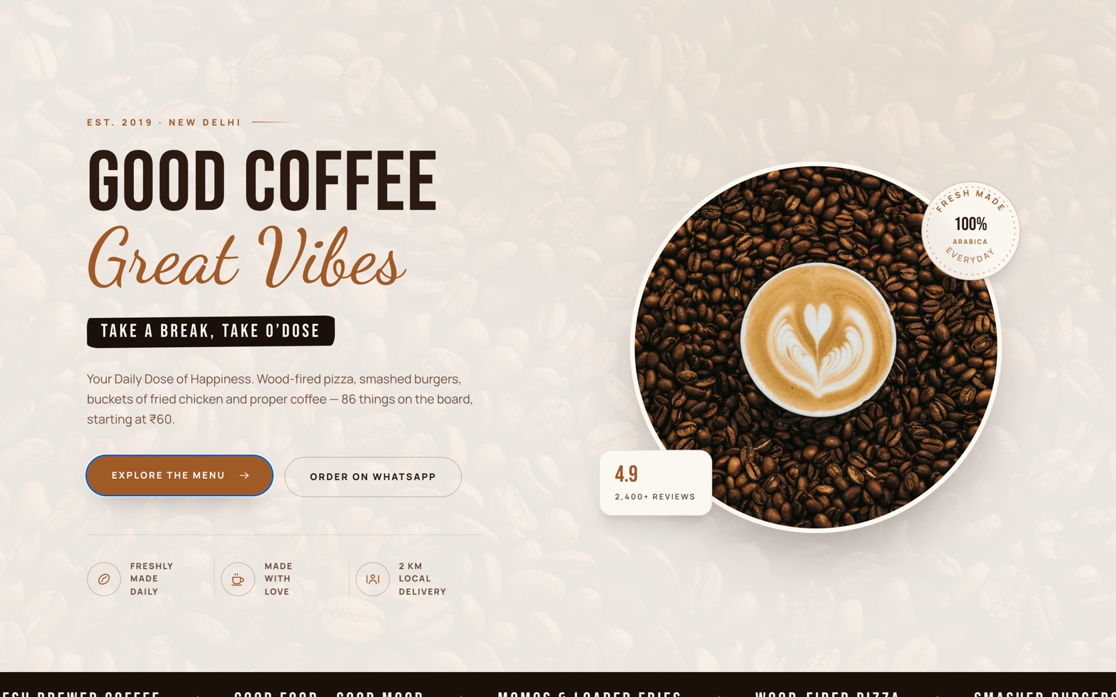 Odose Cafe website — café & restaurant brand site